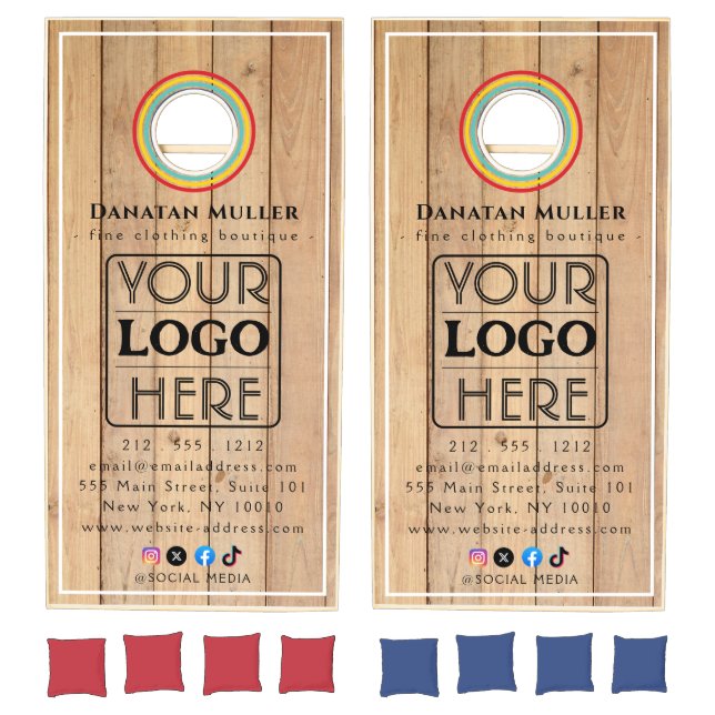 Custom Business Logo Rustic Wood Grain Branded  Cornhole Set (Set)