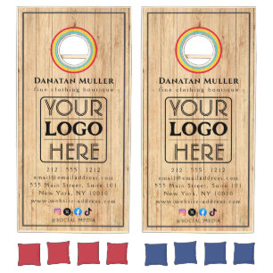 Custom Business Logo Rustic Wood Grain Branded  Cornhole Set