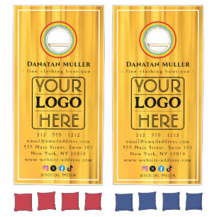 Custom Business Logo Rustic Wood Grain Branded Cornhole Set