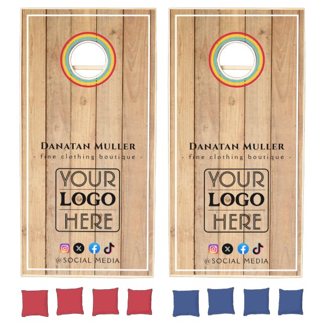 Custom Business Logo Rustic Wood Grain Branded  Cornhole Set (Set)