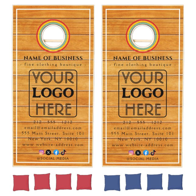 Custom Business Logo Rustic Wood Grain Branded  Cornhole Set (Set)
