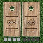 Custom Business Logo Rustic Wood Grain Branded Cornhole Set<br><div class="desc">Custom branded cornhole bean bag toss yard game set features a business logo design centered on the front and framed by custom text that can be personalized with the name of the company, location, slogan, website, or other info. Rustic faux brown wood grain background and black text colors can be...</div>