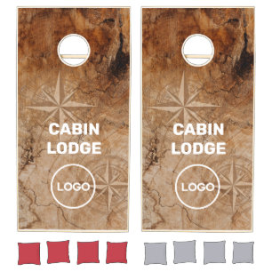 Custom Business Logo Rustic Wood Nautical Compass Cornhole Set