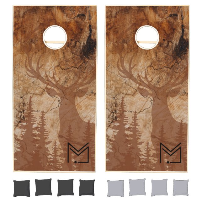 Custom Business Logo Rustic Wood Wilderness Forest Cornhole Set (Set)