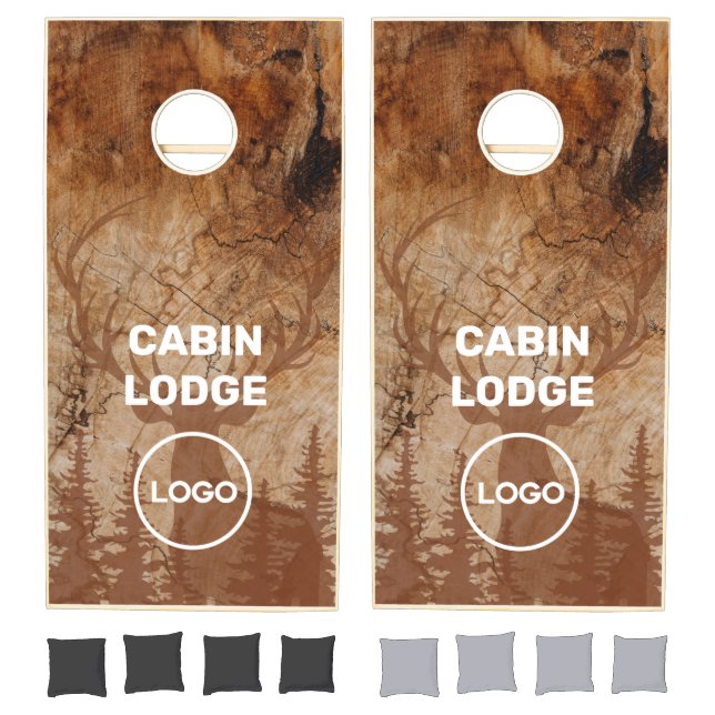 Custom Business Logo Rustic Wood Wilderness Forest Cornhole Set (Set)