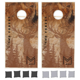 Custom Business Logo Rustic Wood Wilderness Forest Cornhole Set