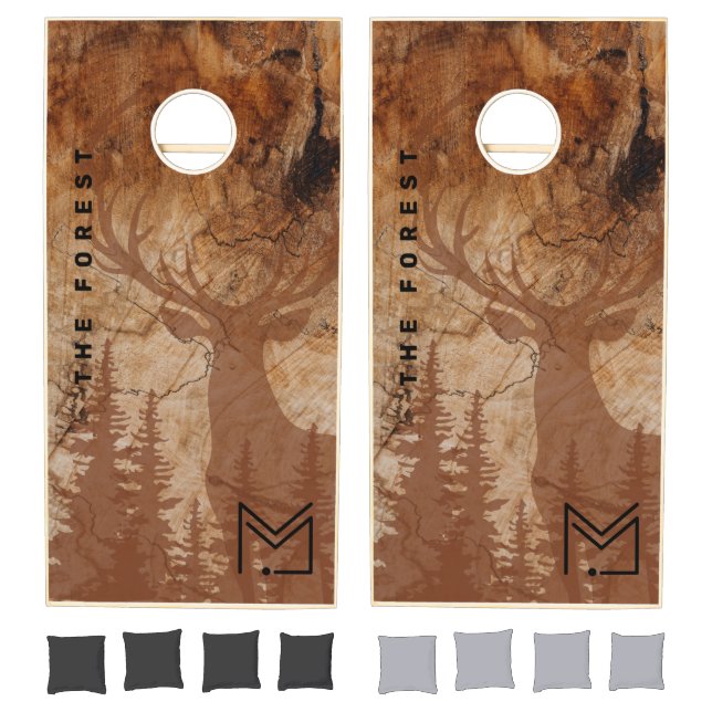 Custom Business Logo Rustic Wood Wilderness Forest Cornhole Set (Set)