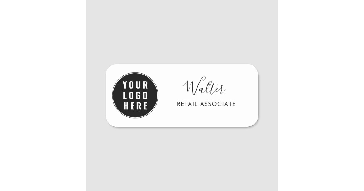 Custom Business Logo Script Company Employee Name Tag | Zazzle