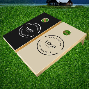 Custom Business Logo Simple Black Beige Branded Cornhole Set