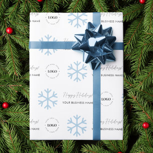 Custom Business Logo & Snowflake Holidays Company Wrapping Paper