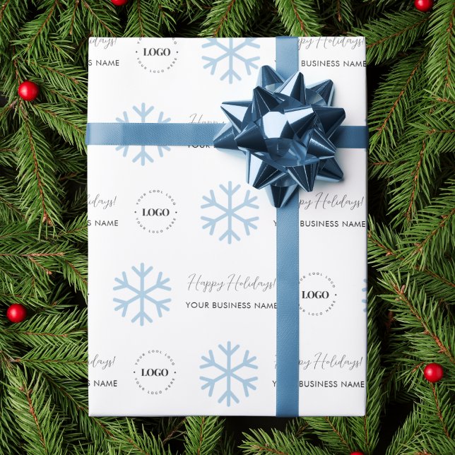 Custom Business Logo & Snowflake Holidays Company Wrapping Paper (Creator Uploaded)