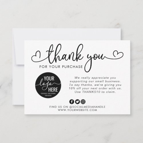 Custom Business Logo Social Media Heart Script Thank You Card