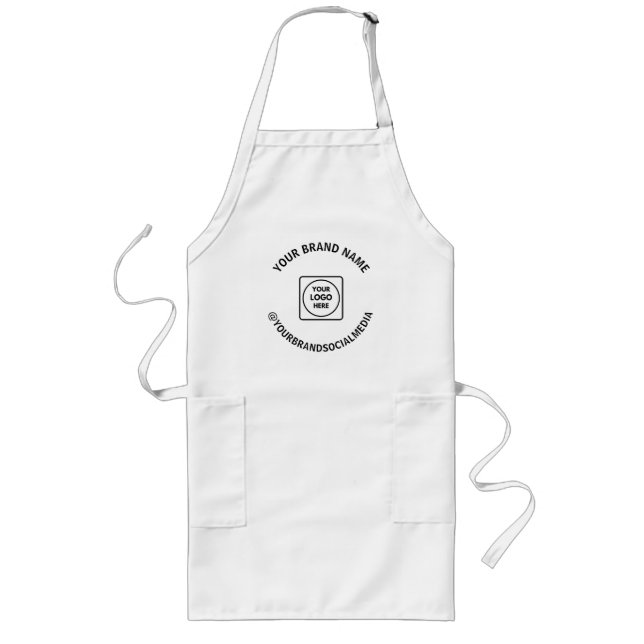 Custom Business Logo & Social Media Name Design Long Apron (Front)