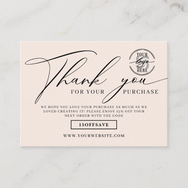 Custom Business Logo Social Media Thank You  Enclosure Card (Front)