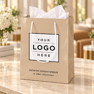 Custom Business Logo Tan Branded Medium Gift Bag