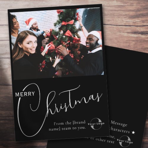 Custom Business logo team photo  greeting Black Holiday Card