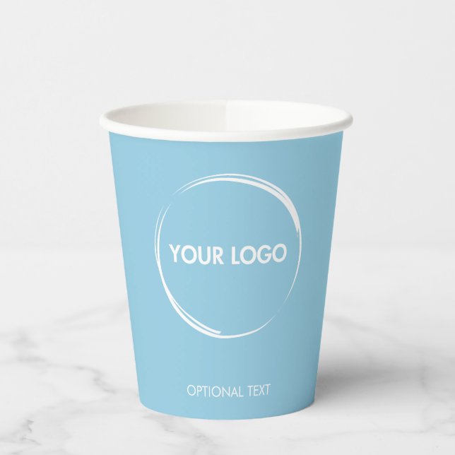 Custom Business Logo Template Pastel Blue Paper Cups (Left)