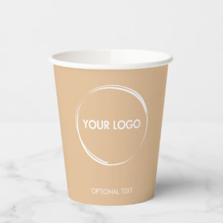 Custom Business Logo Template Tan Beige Paper Cups