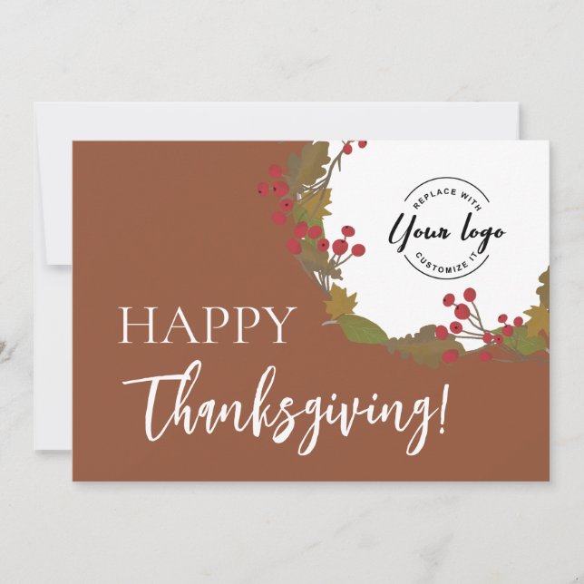 Custom business logo terracotta Happy Thanksgiving Holiday Card (Front)