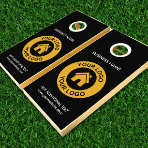 Custom Business Logo Text Black and White Cornhole Set