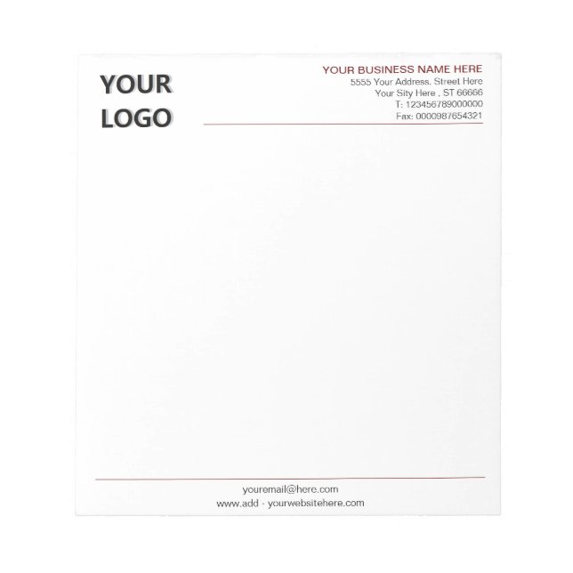 Custom Business Logo Text Branded Notepad Template (Front)