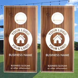 Custom Business Logo Text Brown Wood Grain Cornhole Set