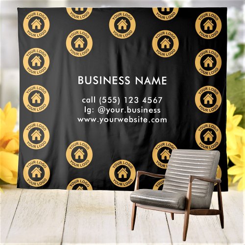 Custom Business Logo Text Corporate Event Black Tapestry