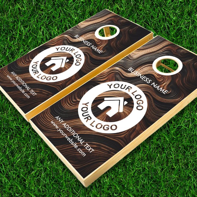 Custom Business Logo Text Elegant Wood Texture Cornhole Set (Creator Uploaded)