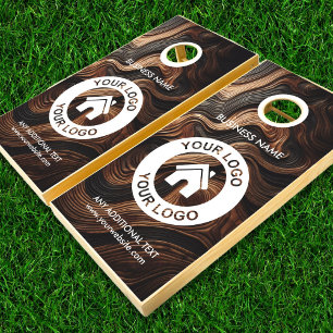 Custom Business Logo Text Elegant Wood Texture Cornhole Set