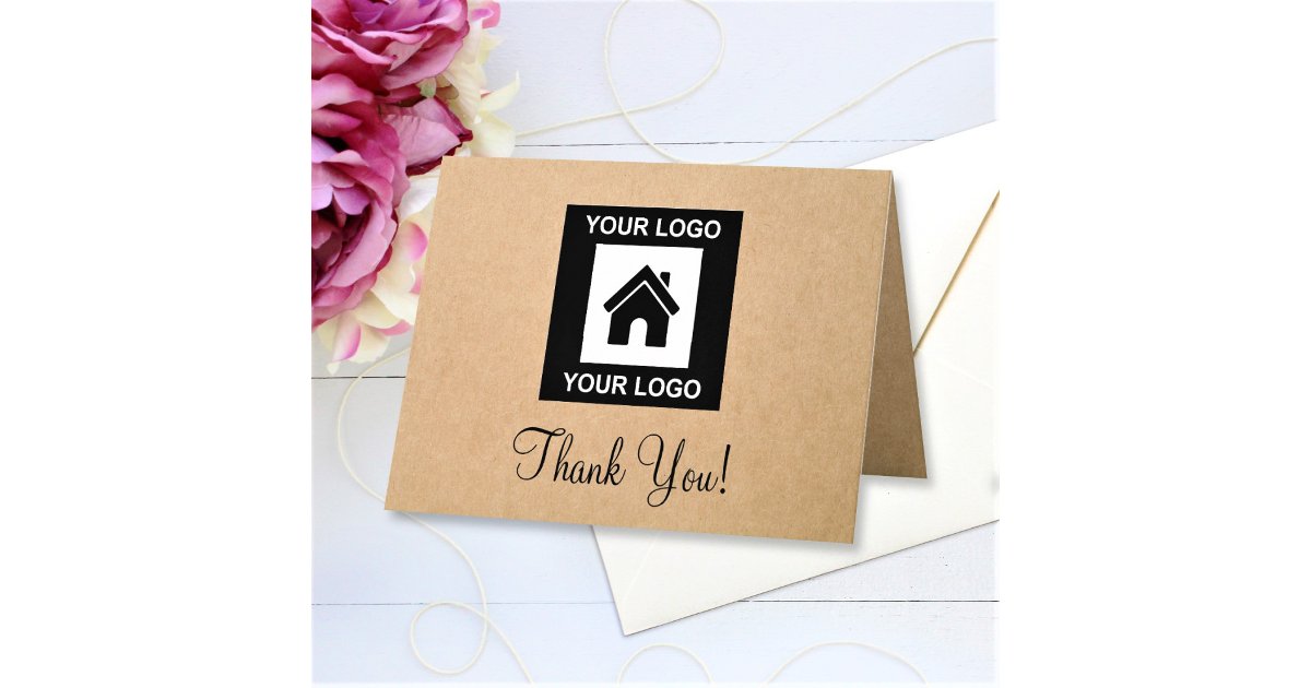 Custom Business Logo Text Folded Thank You Card | Zazzle