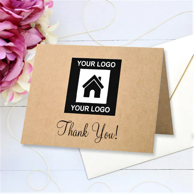 Custom Business Logo Text Folded Thank You Card | Zazzle