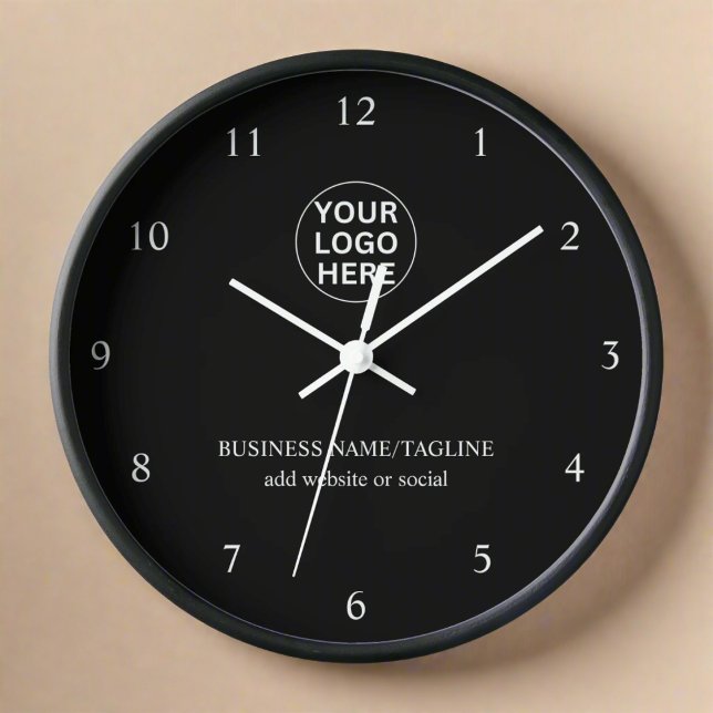 Custom Business Logo & Text l Black & White Brand  Clock (Creator Uploaded)