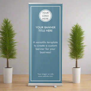 Custom Business Logo Text l Clean Simple Blue  Retractable Banner
