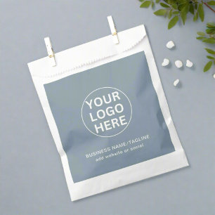 Custom Business Logo & Text l Dusty Blue Brand Favor Bag