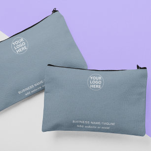 Custom Business Logo & Text l Dusty Blue Branded Accessory Pouch