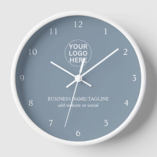 Custom Business Logo & Text l Dusty Blue Branded Clock