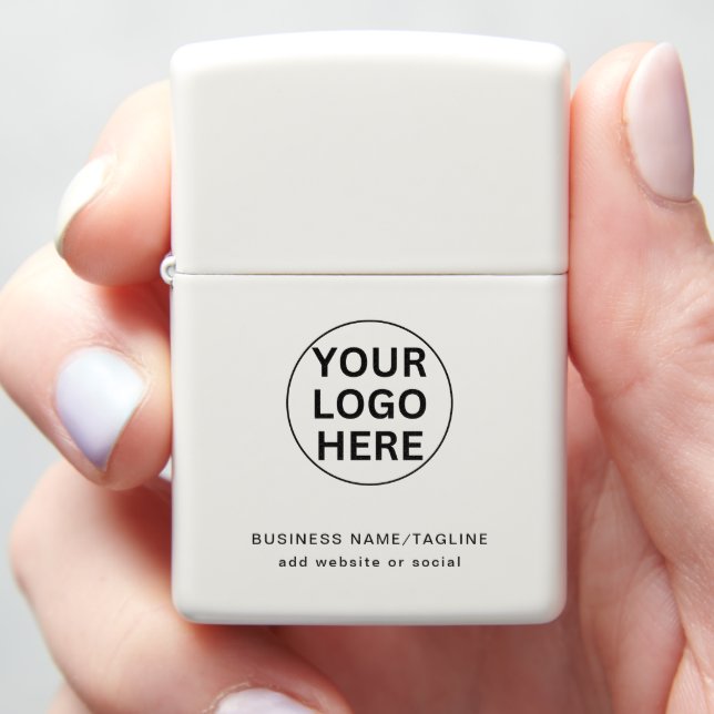 Custom Business Logo & Text l Promotional White  Zippo Lighter (In Hand)