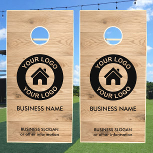 Custom Business Logo Text Light Wood Grain Cornhole Set