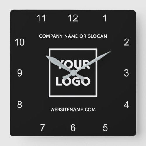 Custom Business Logo Text Minimal Black Square Wall Clock