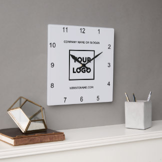 Custom Business Logo Text Minimal Grey Square Wall Clock