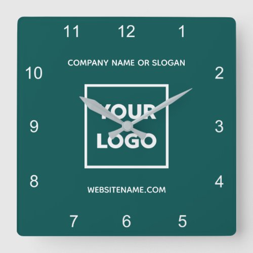 Custom Business Logo Text Minimal Teal Square Wall Clock