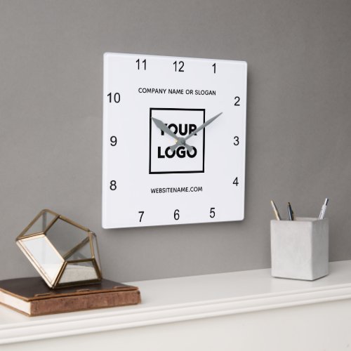 Custom Business Logo Text Minimal White Square Wall Clock