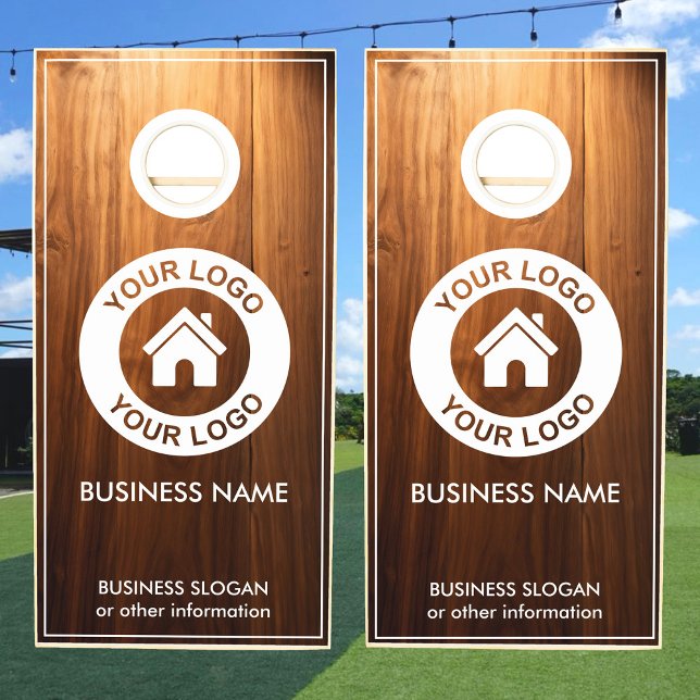 Custom Business Logo Text Personalized Wood Grain Cornhole Set (Creator Uploaded)