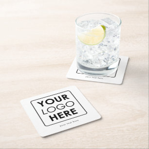 Custom Business Logo & Text Professional Square Paper Coaster