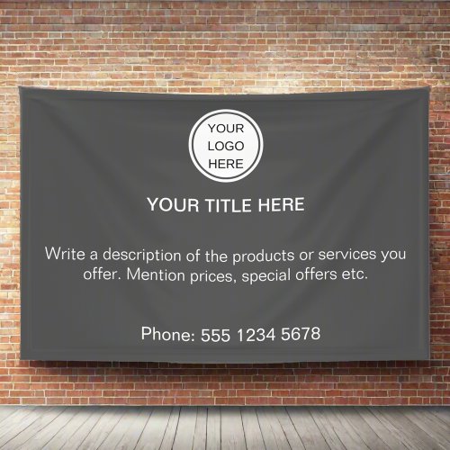 Custom Business Logo Text Promotional Clean Gray Banner