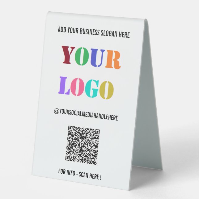 Custom Business Logo Text QR Code Table Tent Sign (Front)