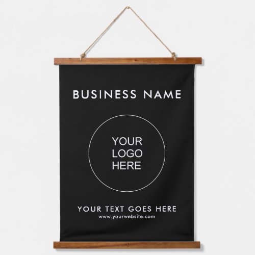 Custom Business Logo Text QR Code Template Black Hanging Tapestry