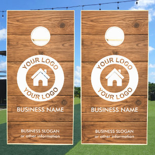 Custom Business Logo Text Rustic Wood Grain Cornhole Set