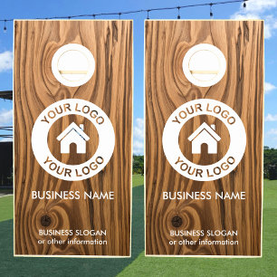 Custom Business Logo Text Rustic Wood Grain Cornhole Set