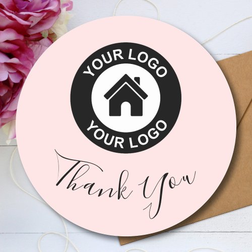 Custom Business Logo Thank You Blush Pink Classic Round Sticker